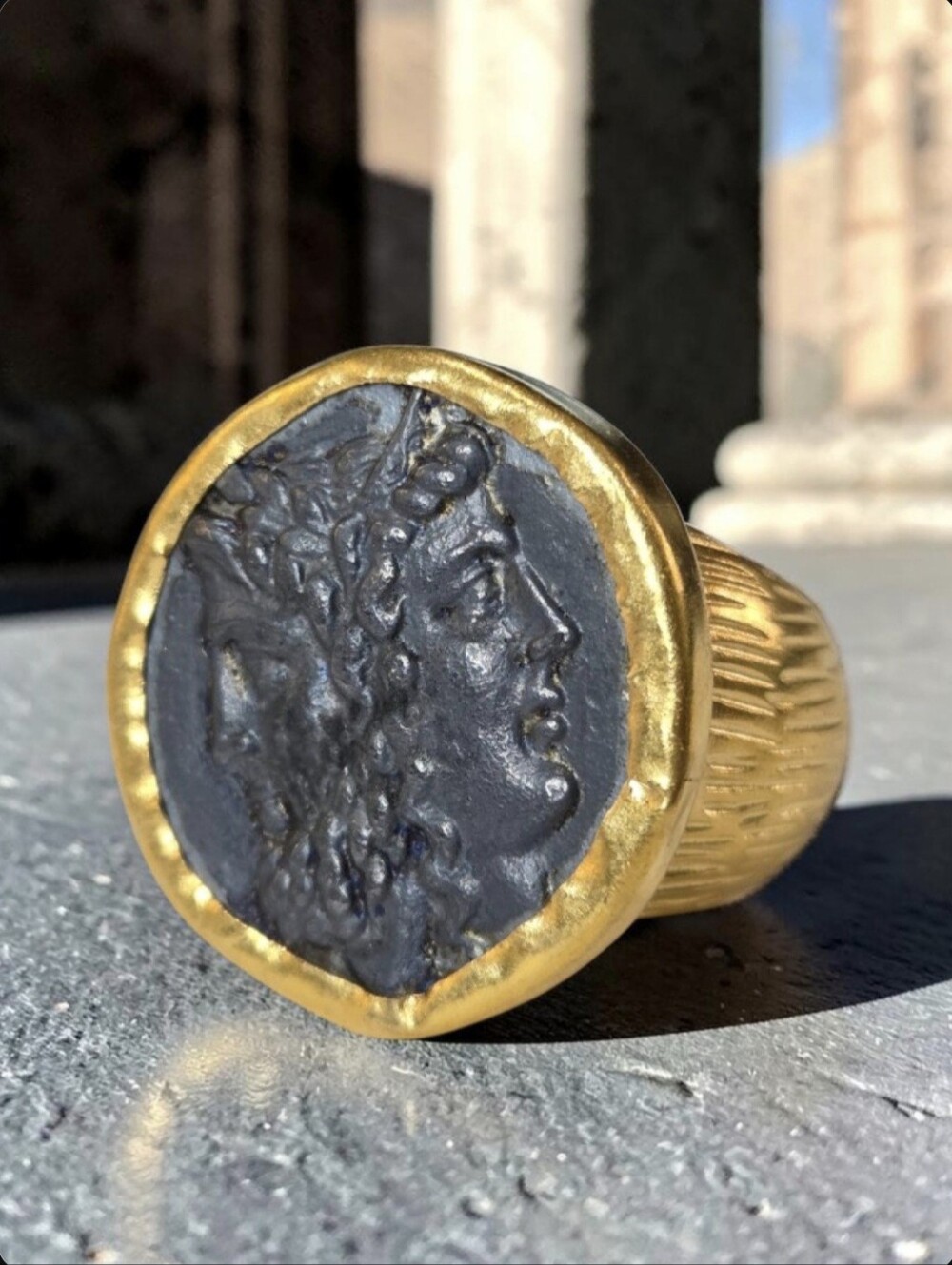 24k Gold Plated Massive Byzantine Ancient Janus Coin Artisan Statement Ring